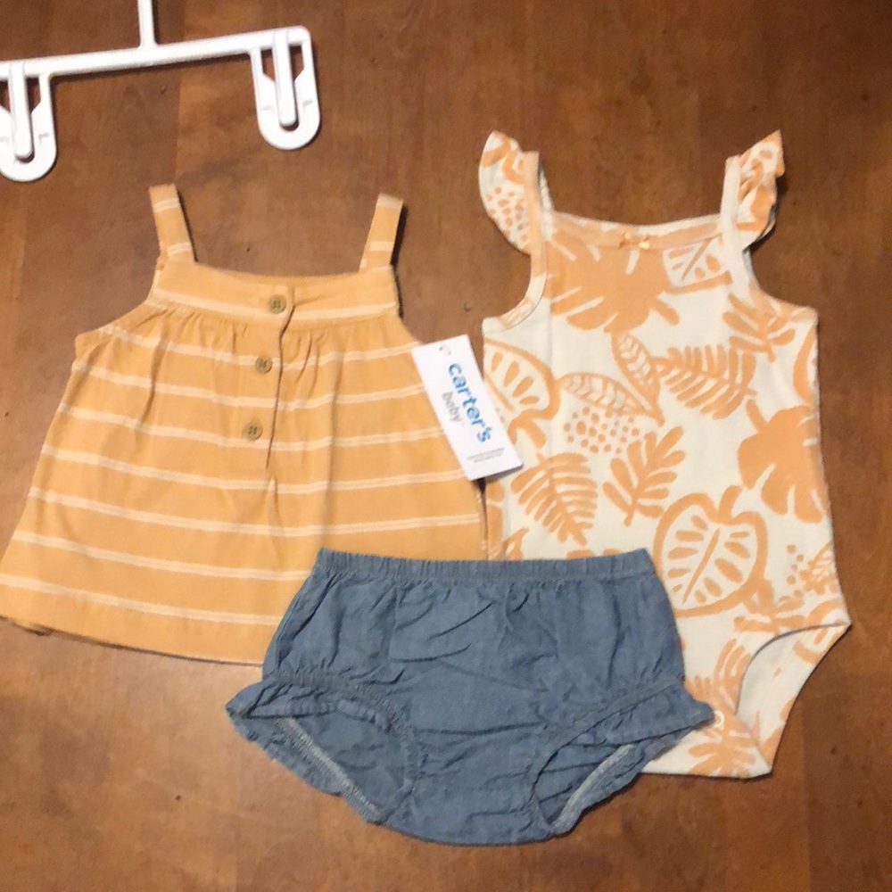 3 month girl’s 3 piece bloomer tropical stripe shorts set